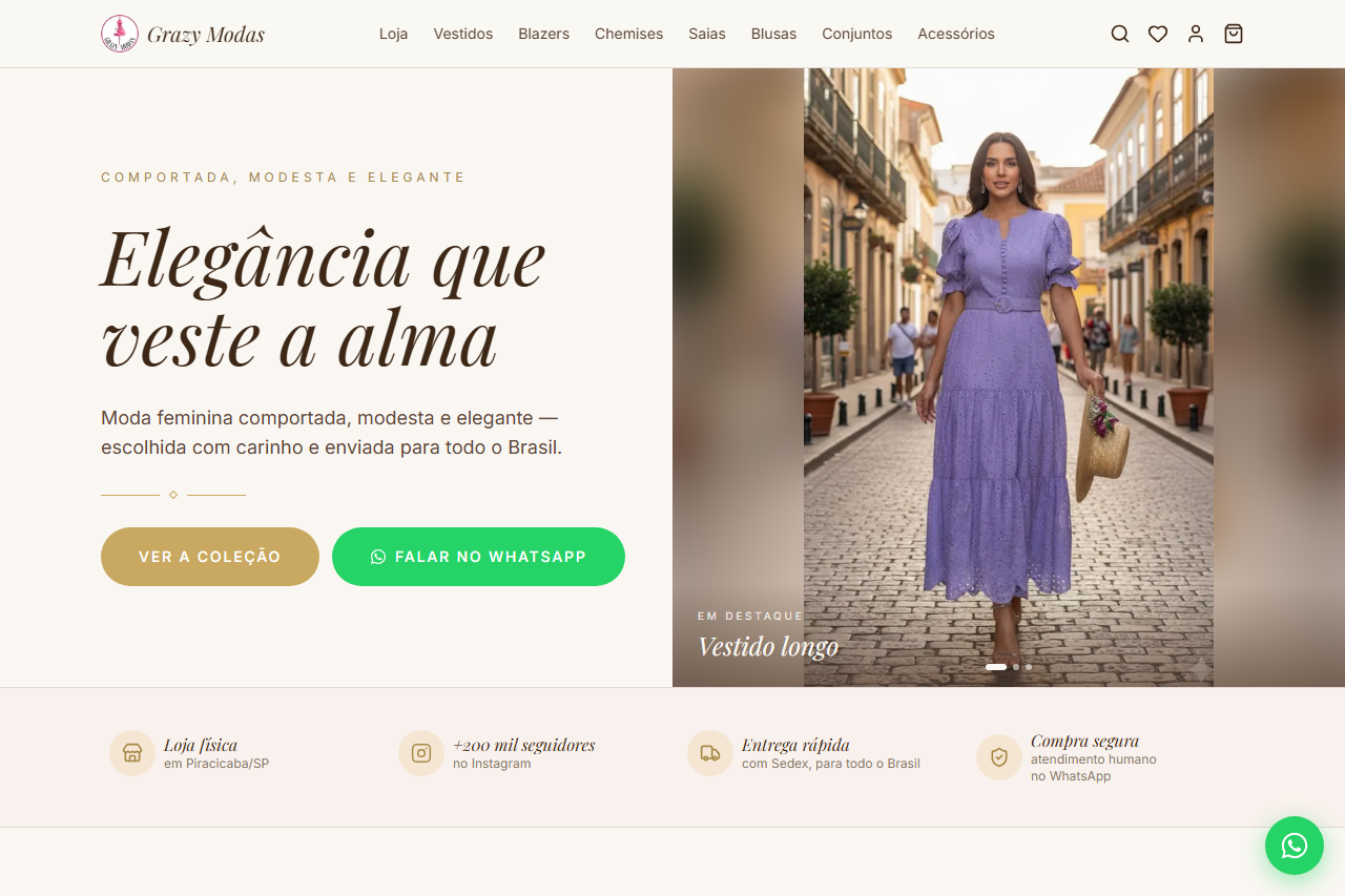 Site da Grazy Modas criado pela PiraWebSites