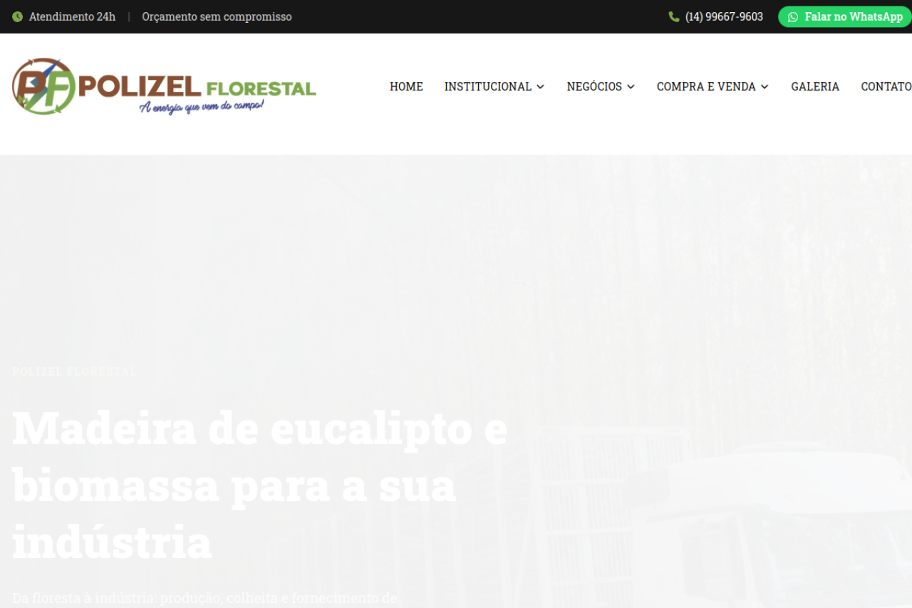 Site da Polizel Florestal criado pela PiraWebSites